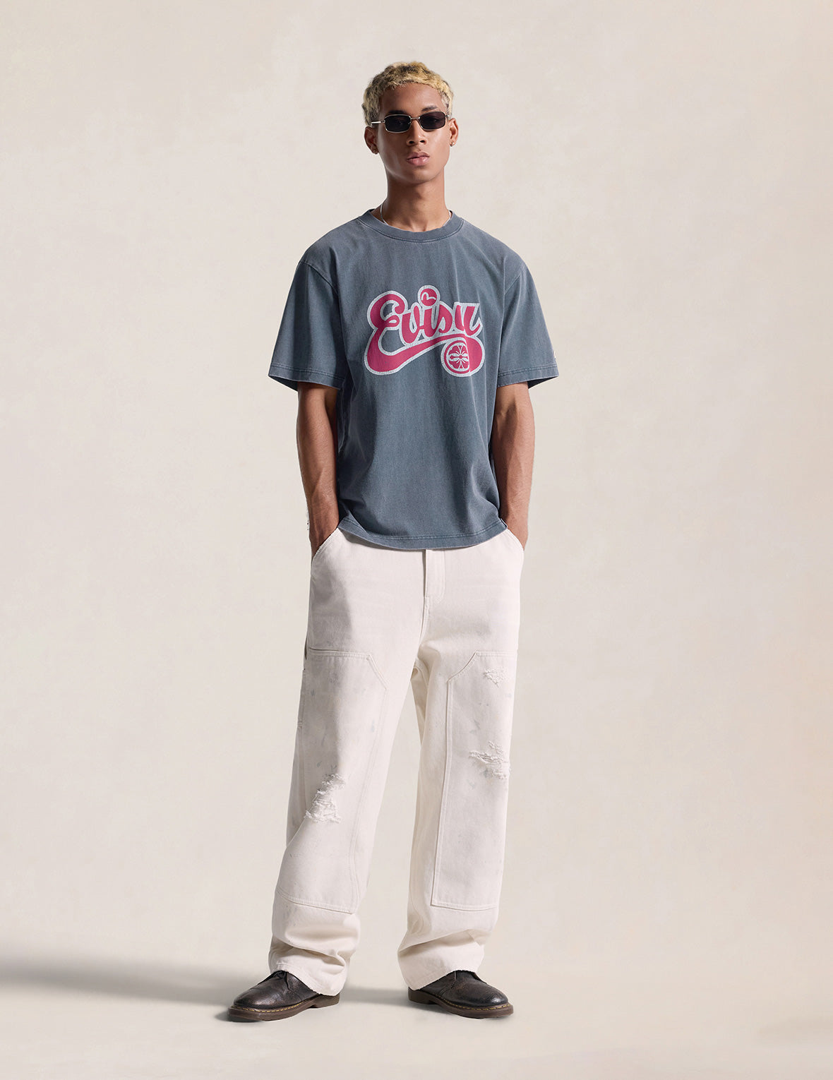 Washed EVISU Logo Seagull T-Shirt