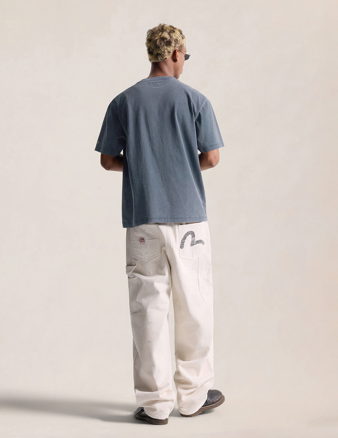 Washed EVISU Logo Seagull T-Shirt