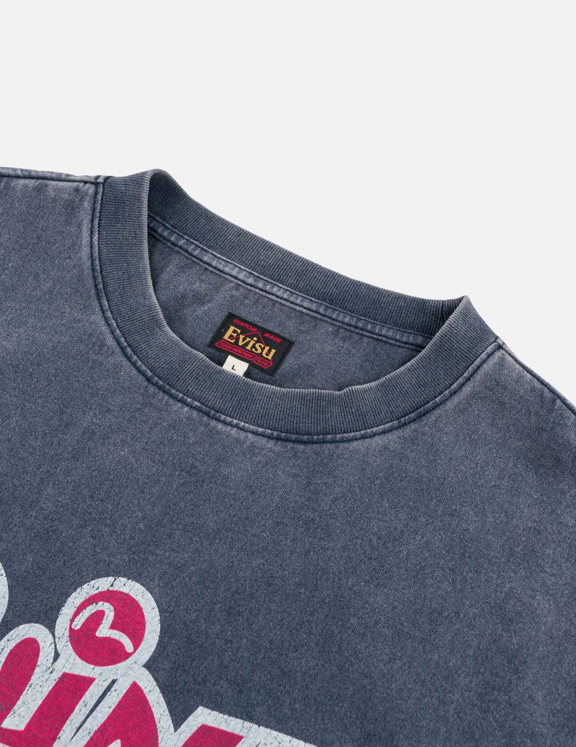 Washed EVISU Logo Seagull T-Shirt