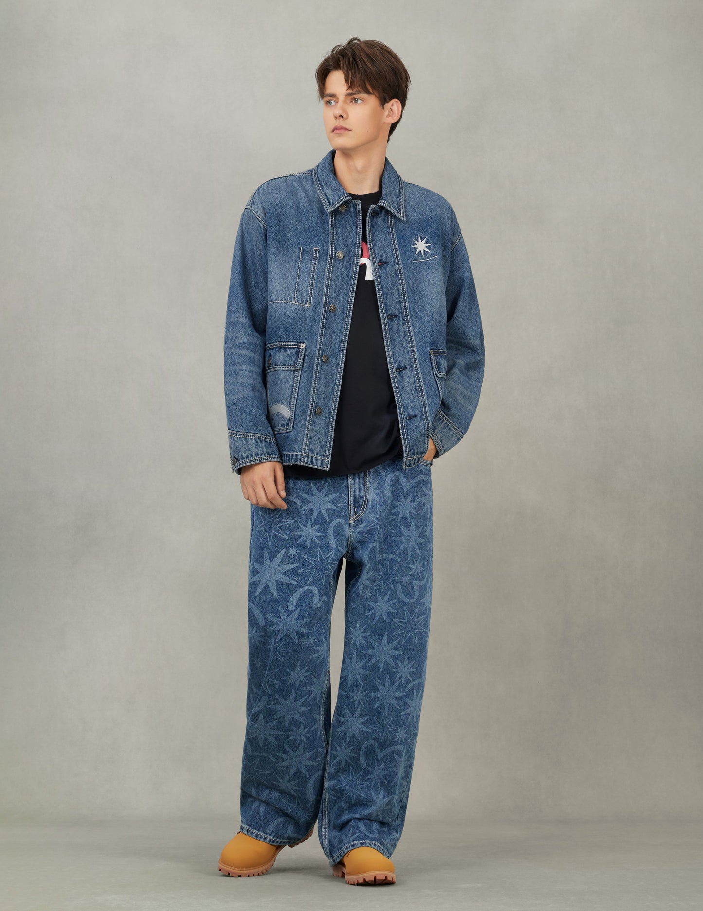 EVISU X GDC Allover Washed Print Relax Fit Jeans