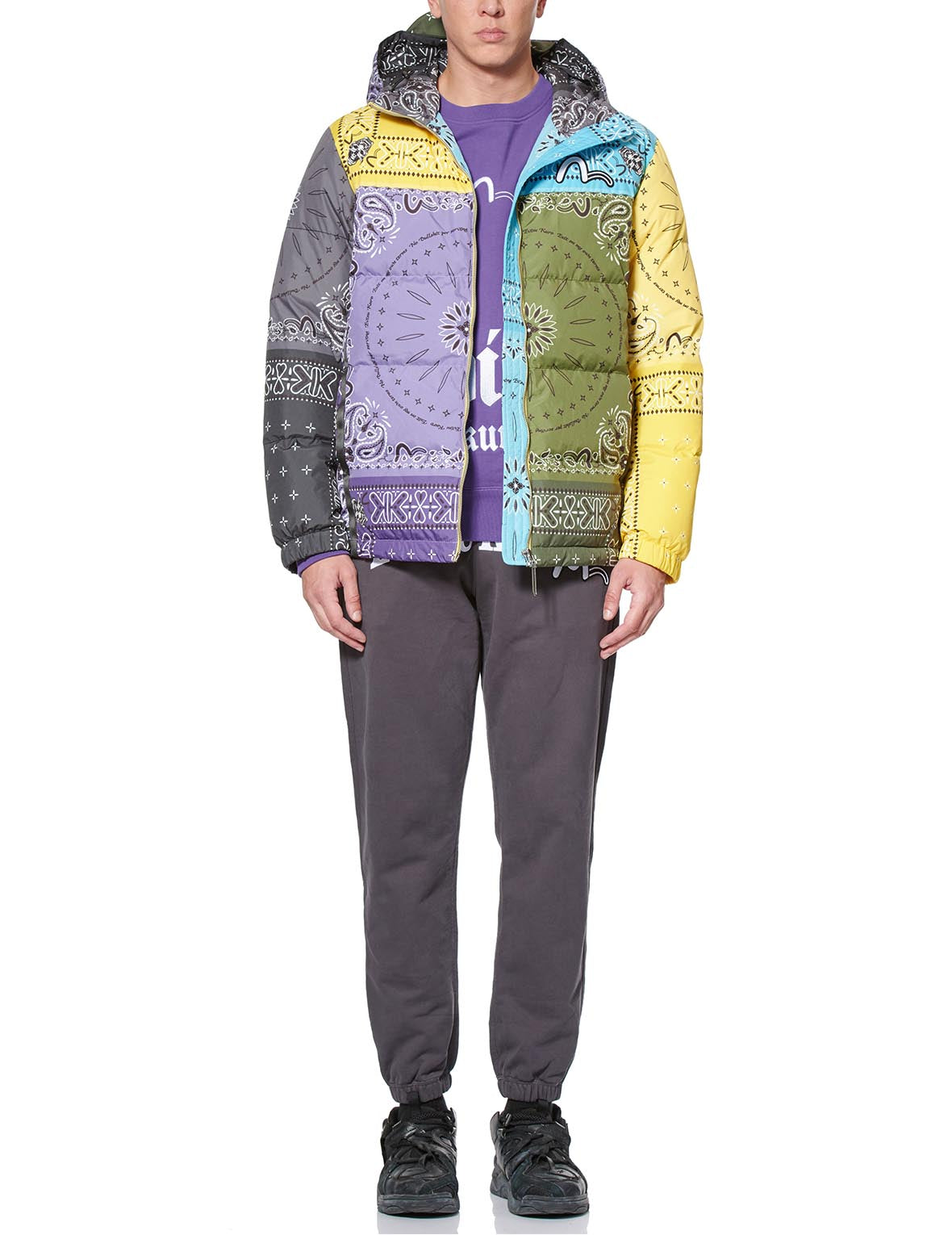 Colorblock Bandana Print Down Jacket