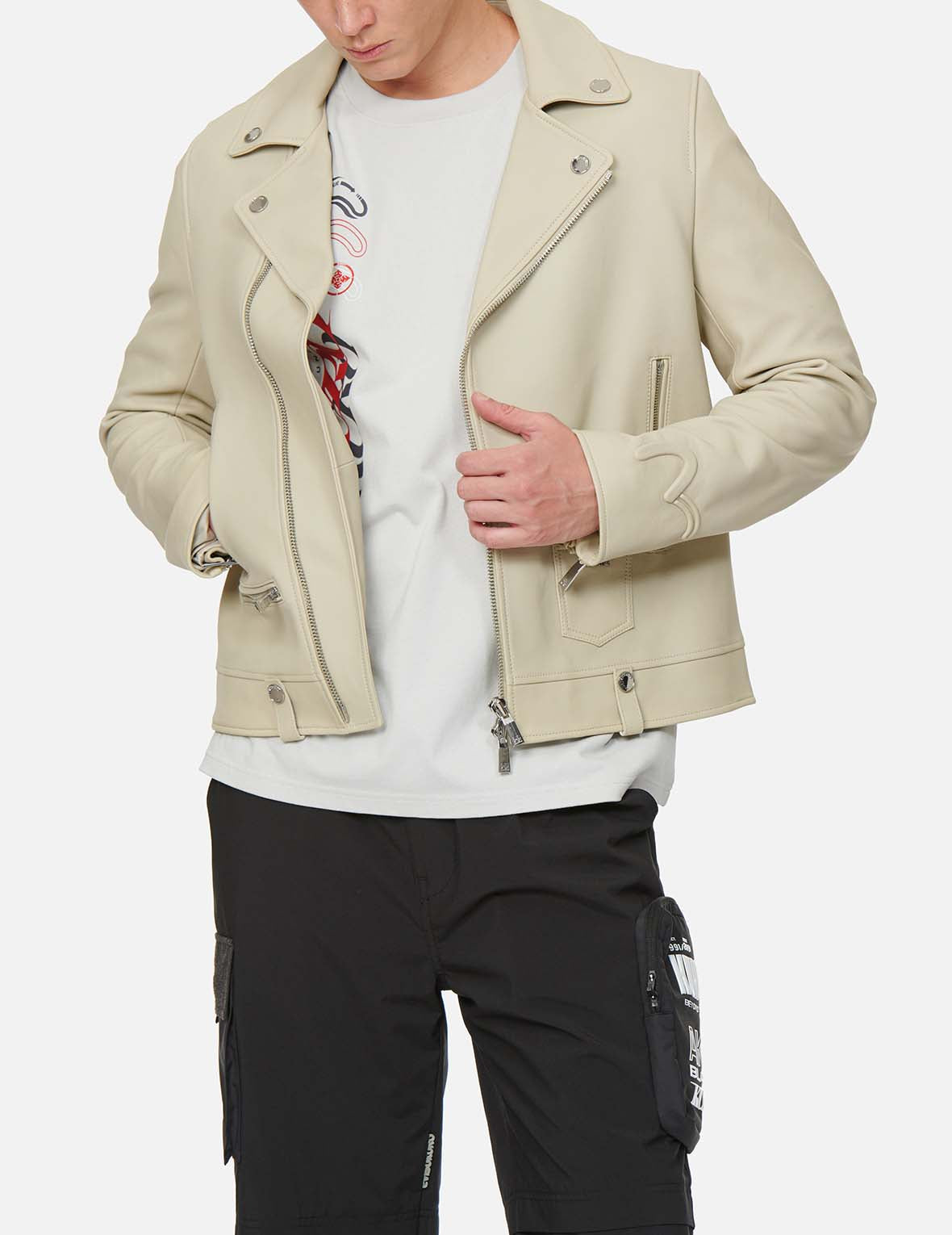 Seagull Embossed Leather Biker Jacket