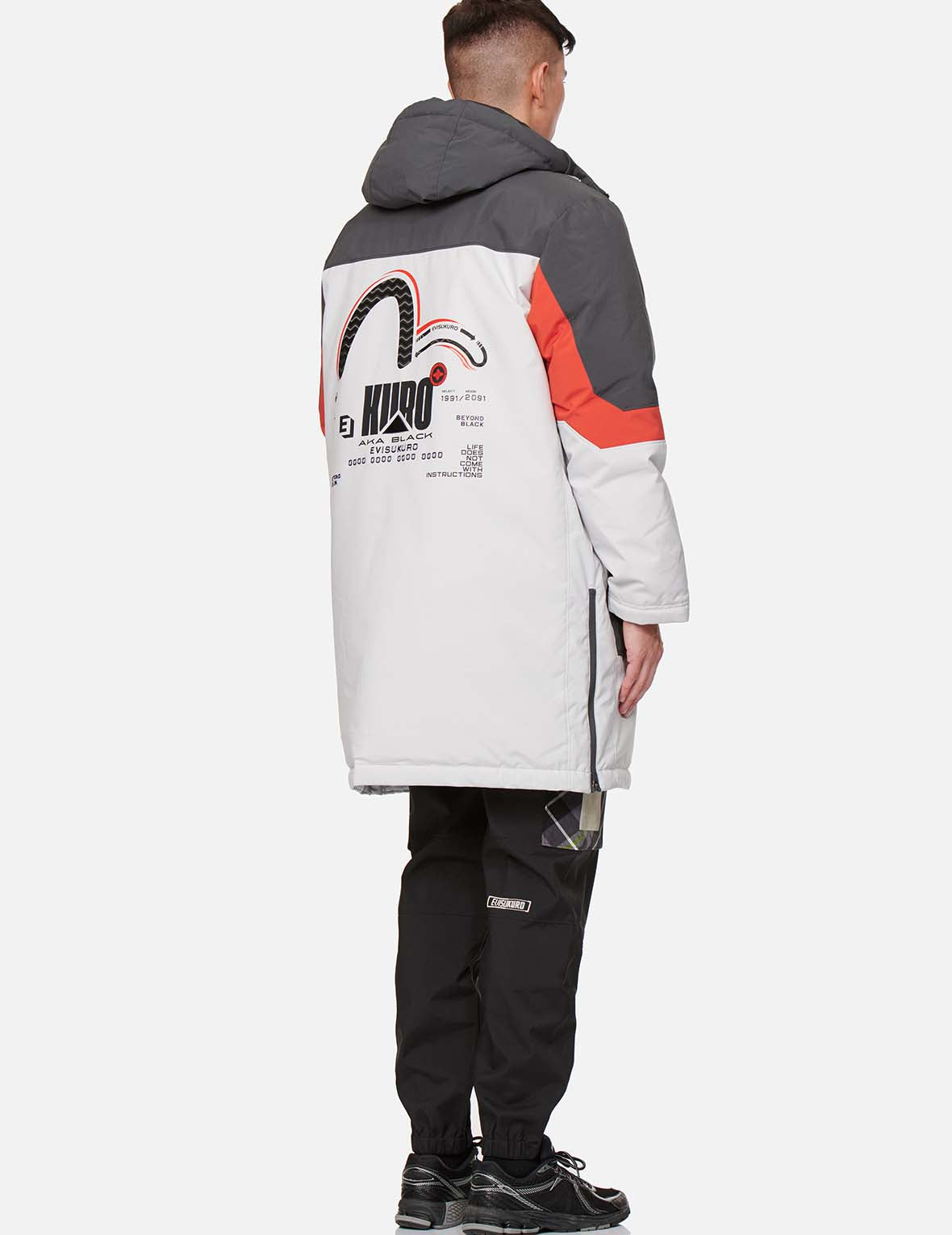 Wave Infused Seagull Print Colorblock Down Coat