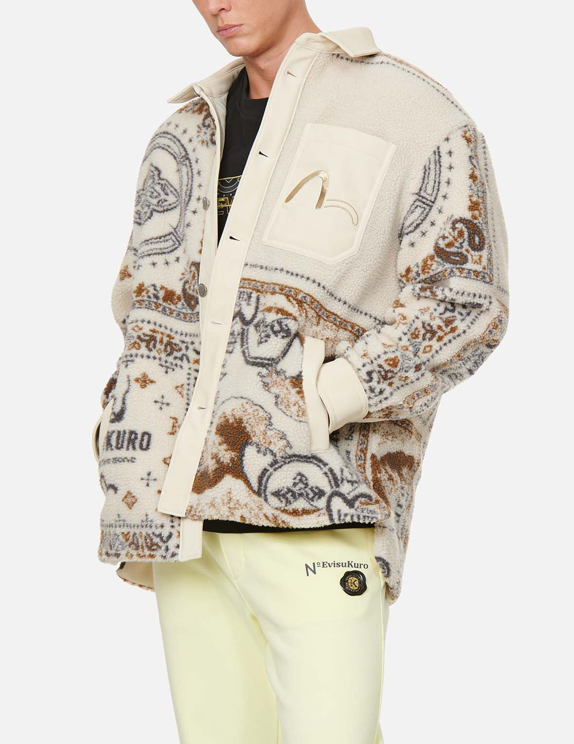 Paisley Print Sherpa Padded Shirt Jacket