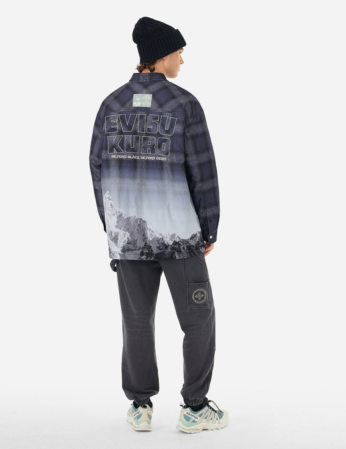 Flannel Check with Snow Mountian Print Relax Fit Shirt Jacket