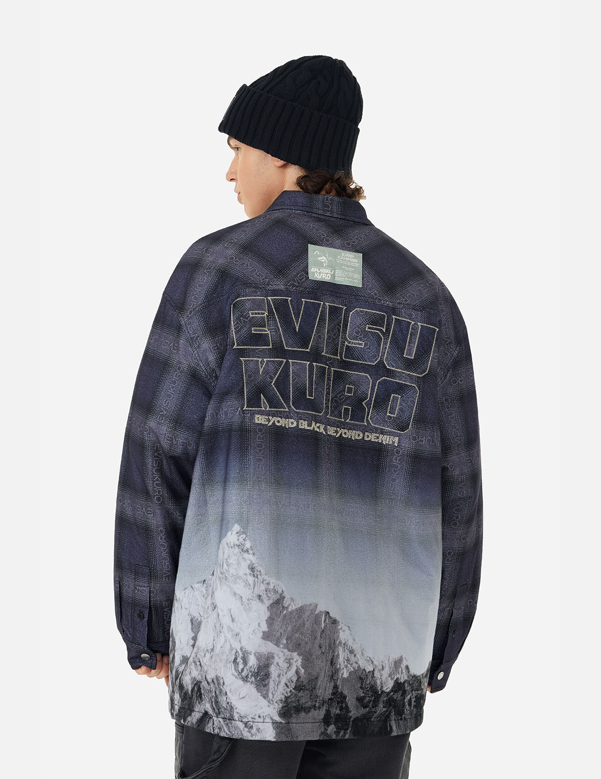 Flannel Check with Snow Mountian Print Relax Fit Shirt Jacket