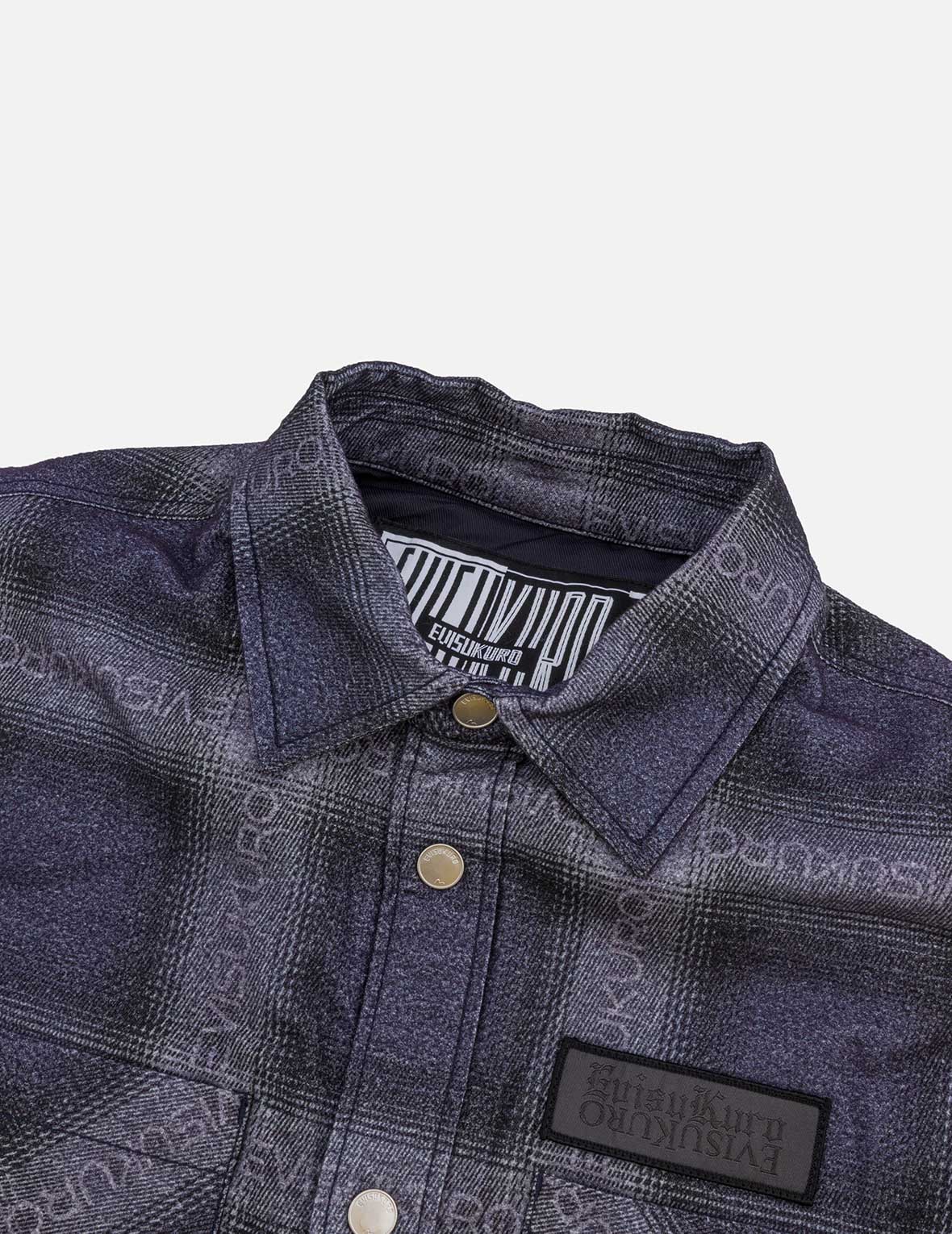 Flannel Check with Snow Mountian Print Relax Fit Shirt Jacket