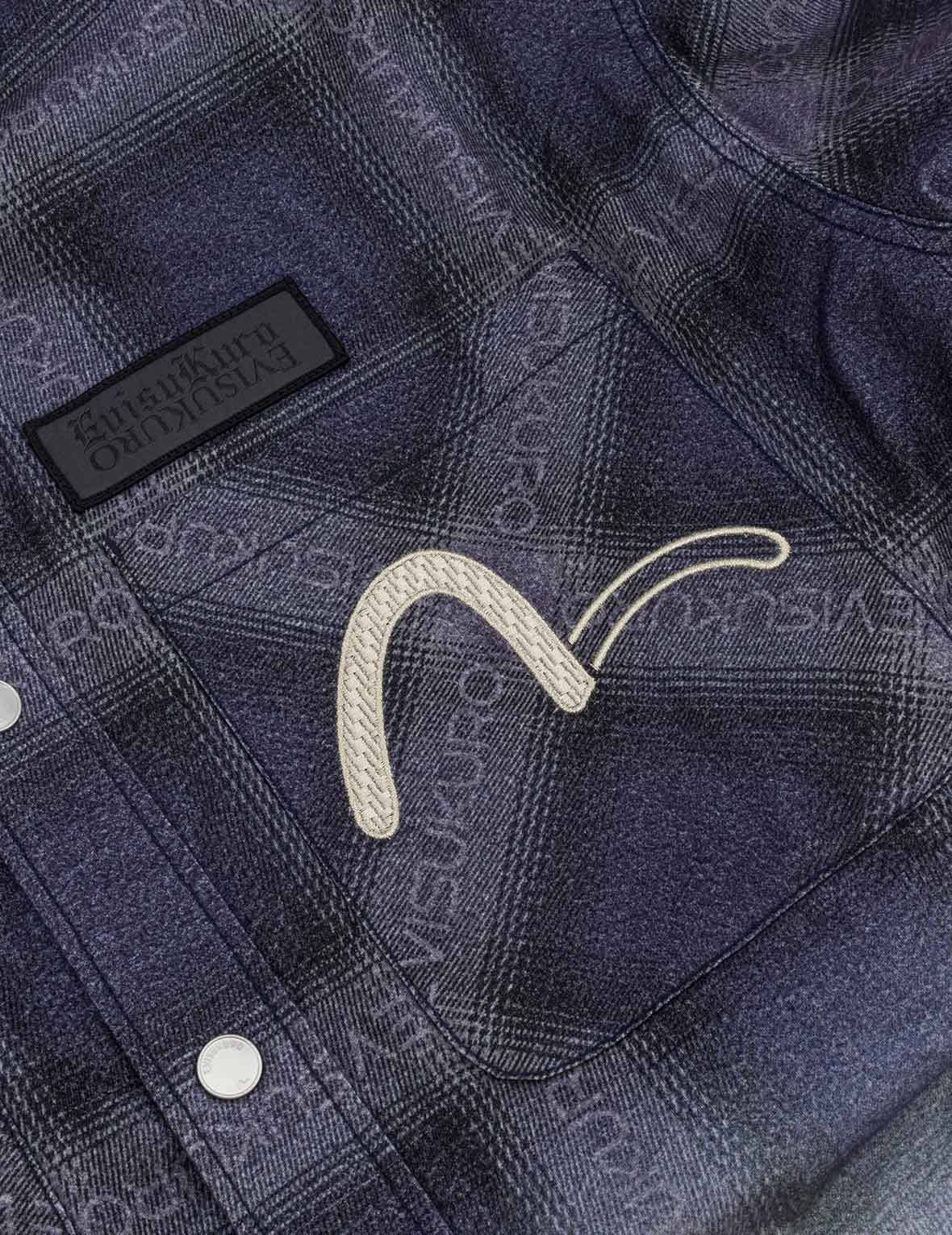 Flannel Check with Snow Mountian Print Relax Fit Shirt Jacket
