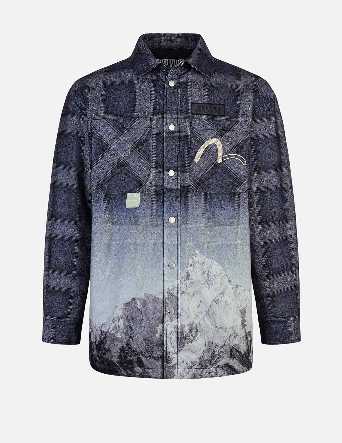 Flannel Check with Snow Mountian Print Relax Fit Shirt Jacket