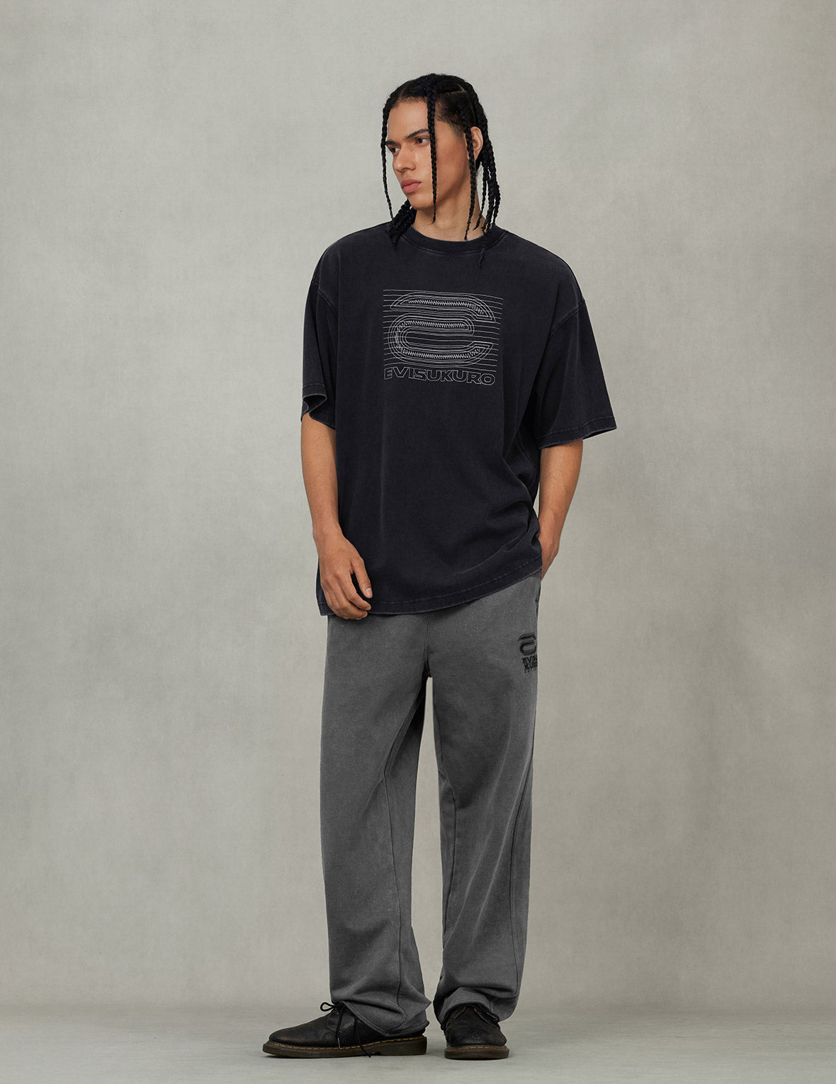 EVISUKURO E Embroidery Distressed Loose Fit Sweatpants