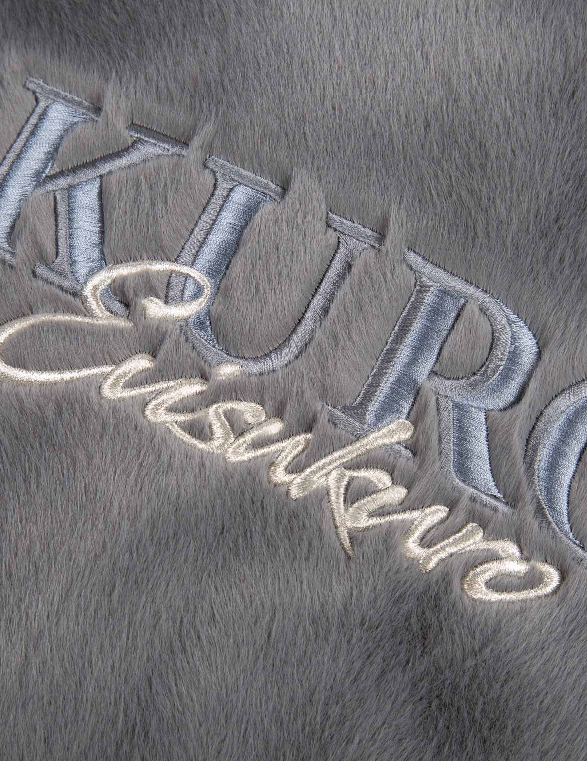 Logo Embroidered Faux Fur Coat