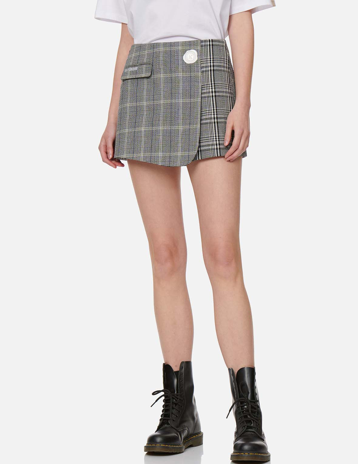 Mixed Plaid Wrap Skort