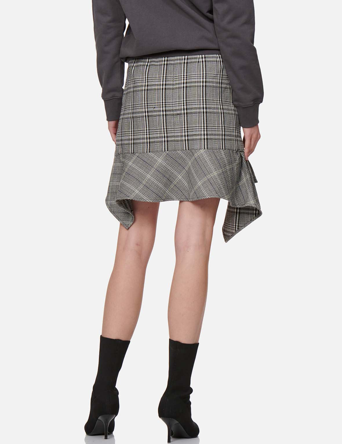 Asymmetric Ruffle Mixed Plaid Skirt