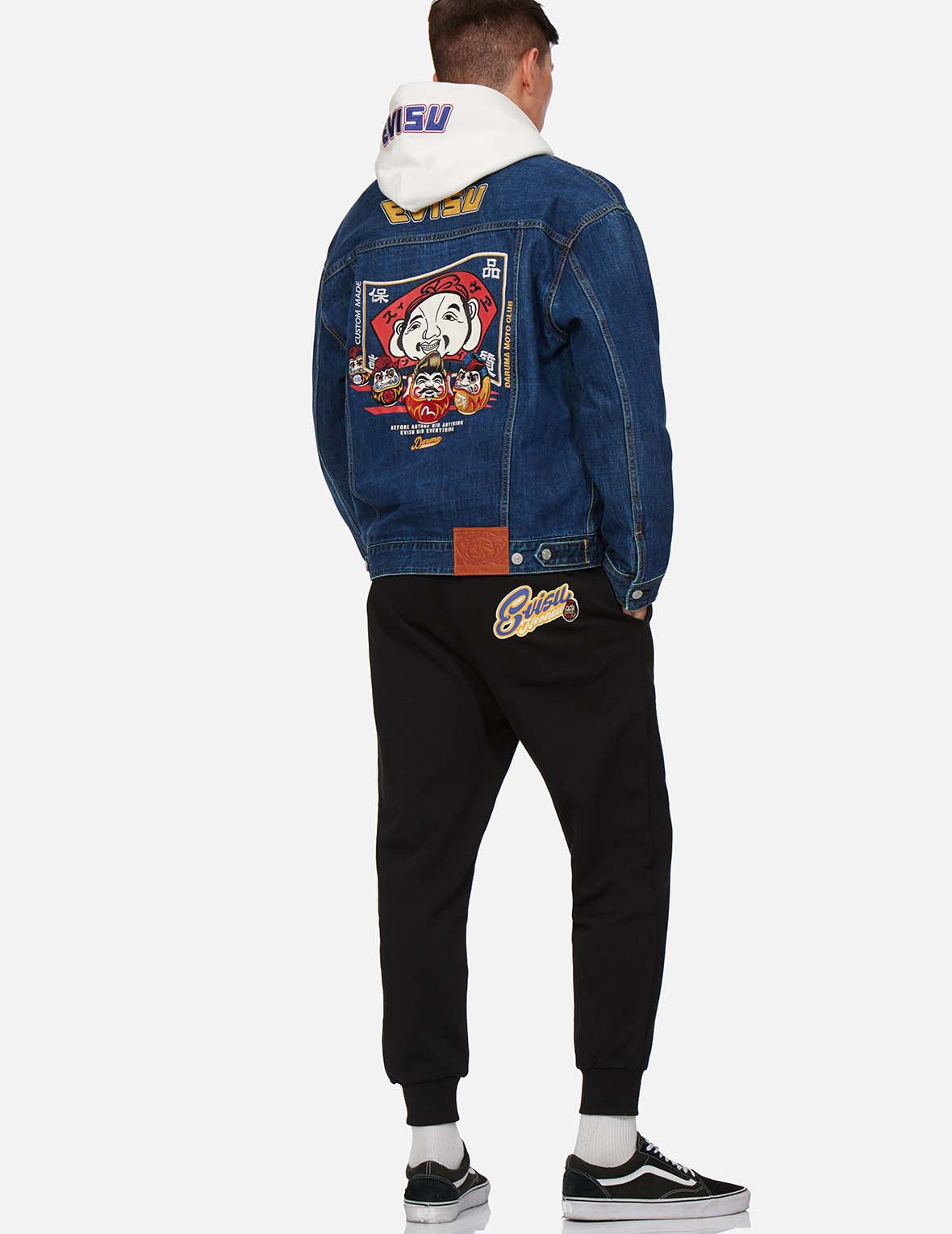 Godhead Flag and Daruma Embroidered Denim Jacket