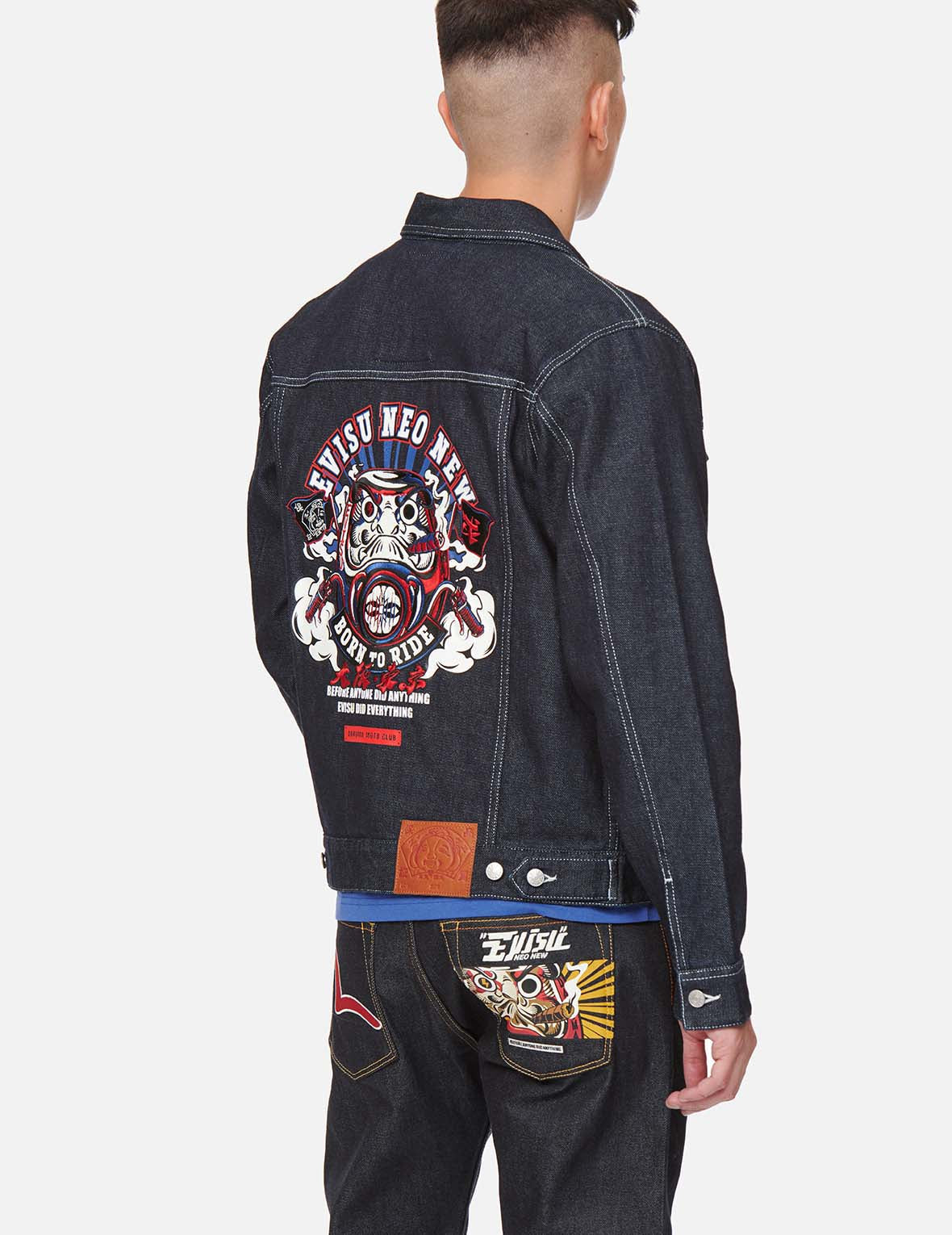 Motorcycle Daruma Embroidered Denim Jacket