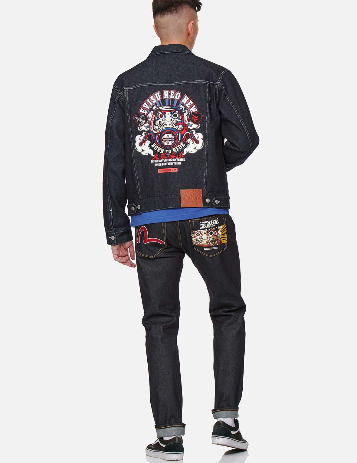 Motorcycle Daruma Embroidered Denim Jacket