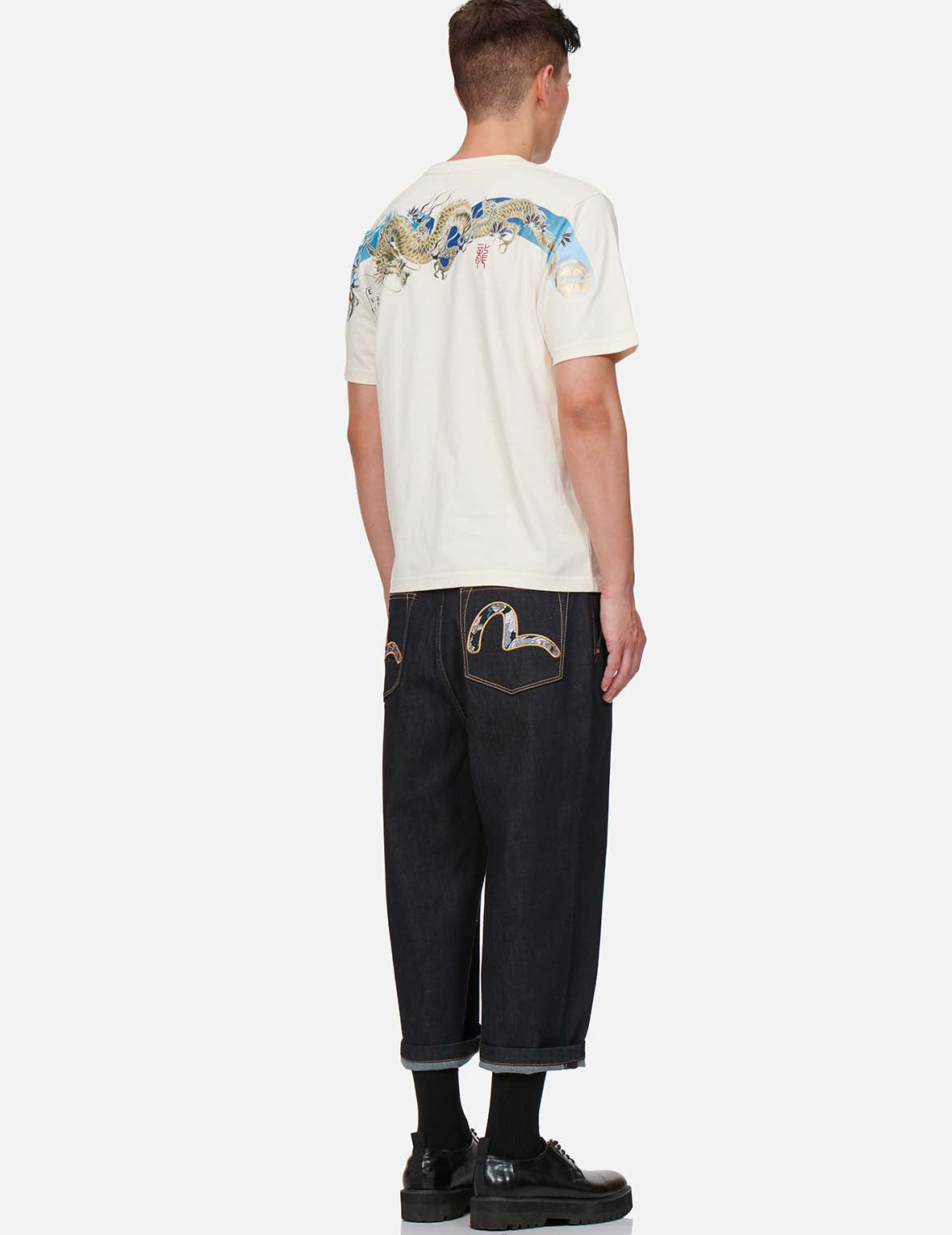 Dragon-pattern Brocade Seagull Wide Leg Denim Jeans