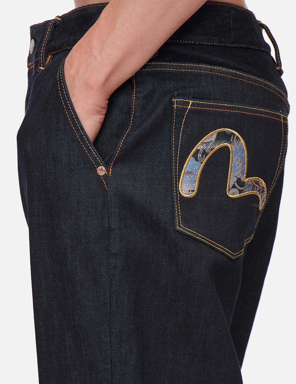 Dragon-pattern Brocade Seagull Wide Leg Denim Jeans