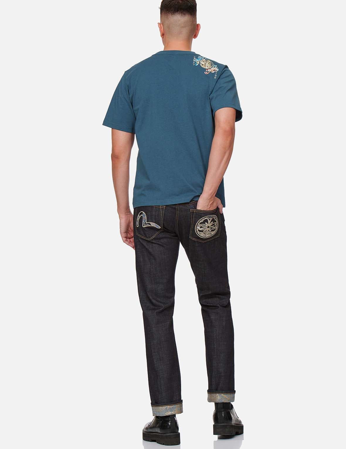 Brocade Seagull and Kamon Appliqué Slim Straight fit Jeans #2010