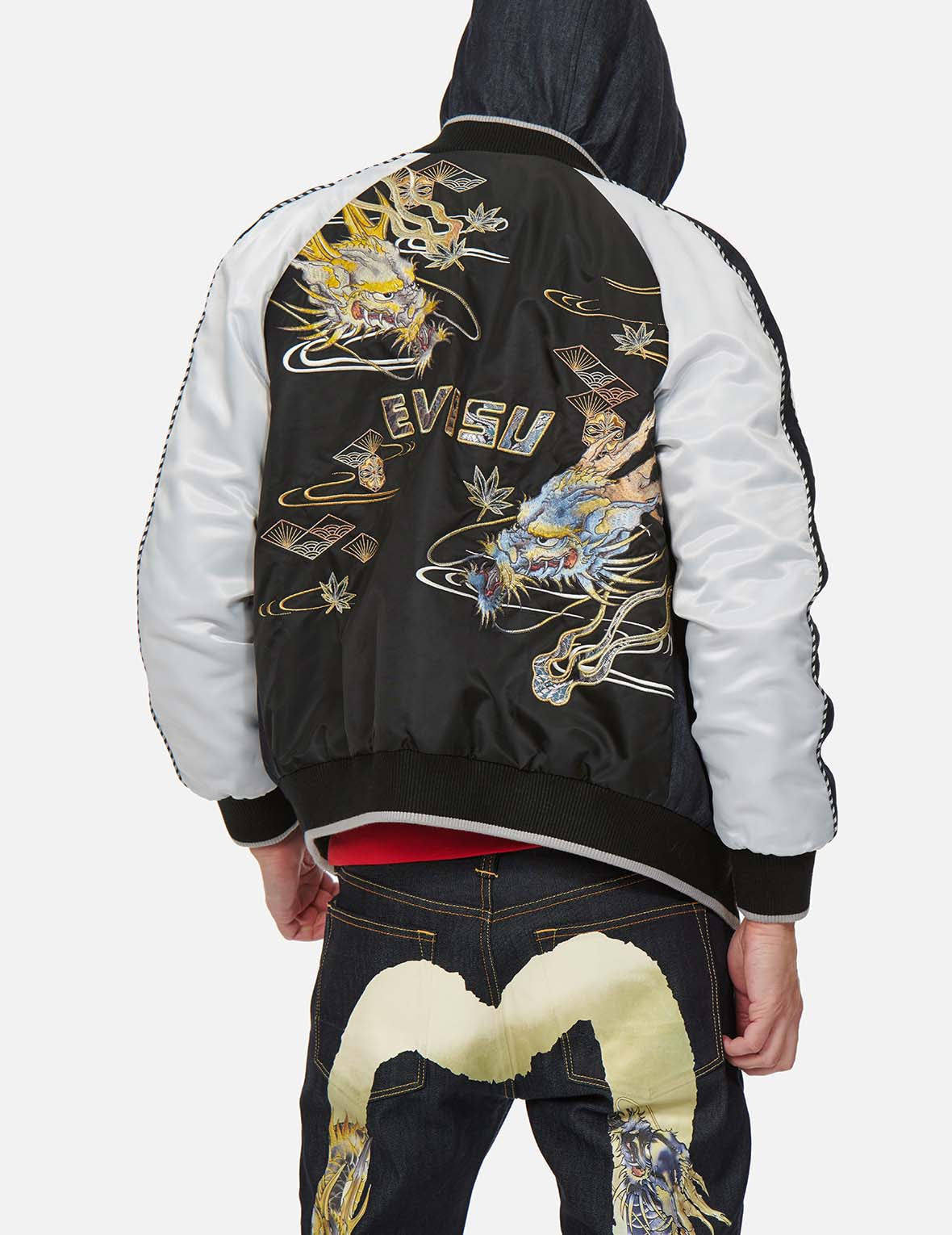 Dragon Embroidered Fabric Blocking Padded Souvenir Jacket