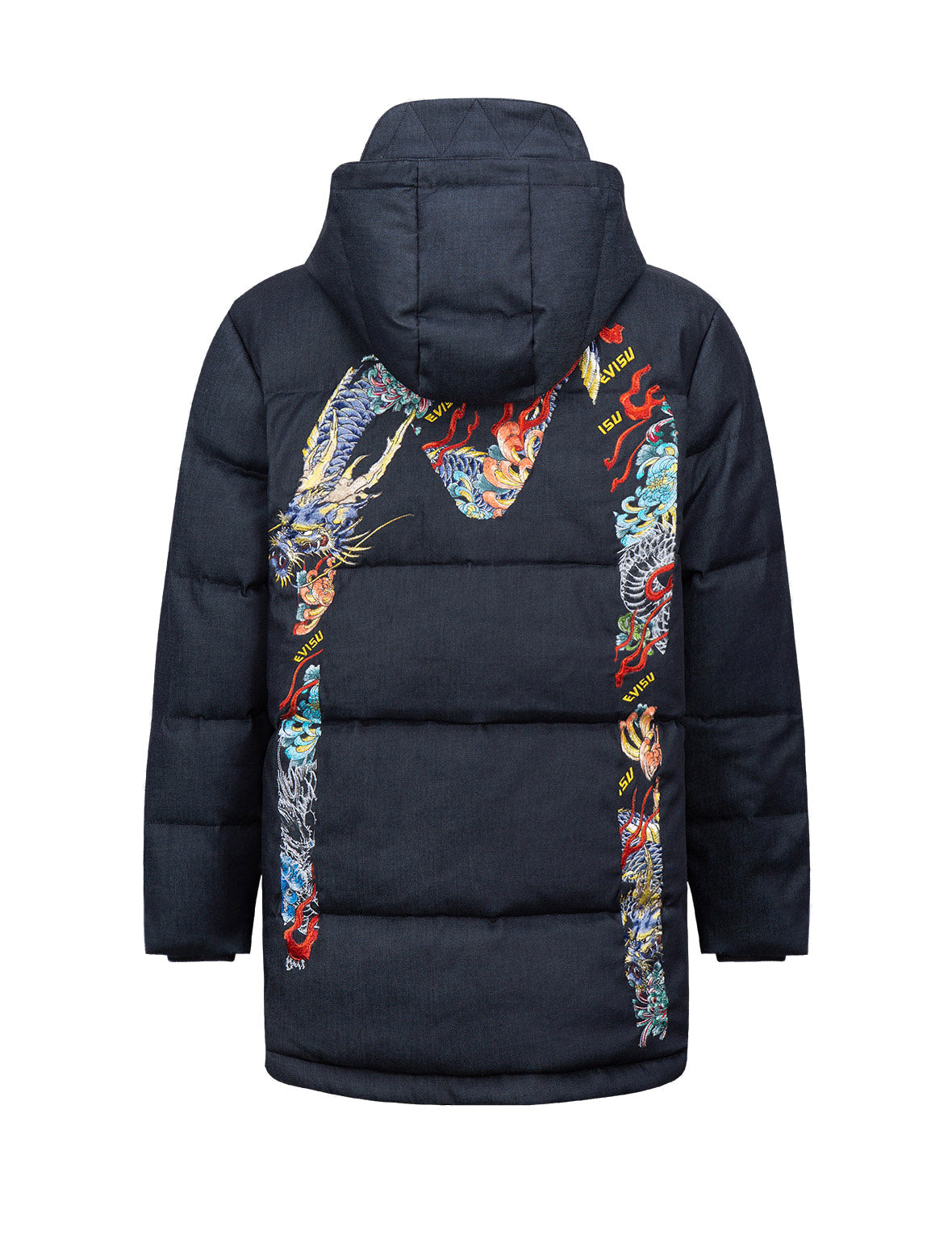 Dragon Motif Daicock Embroidery Reactive Denim Down Coat