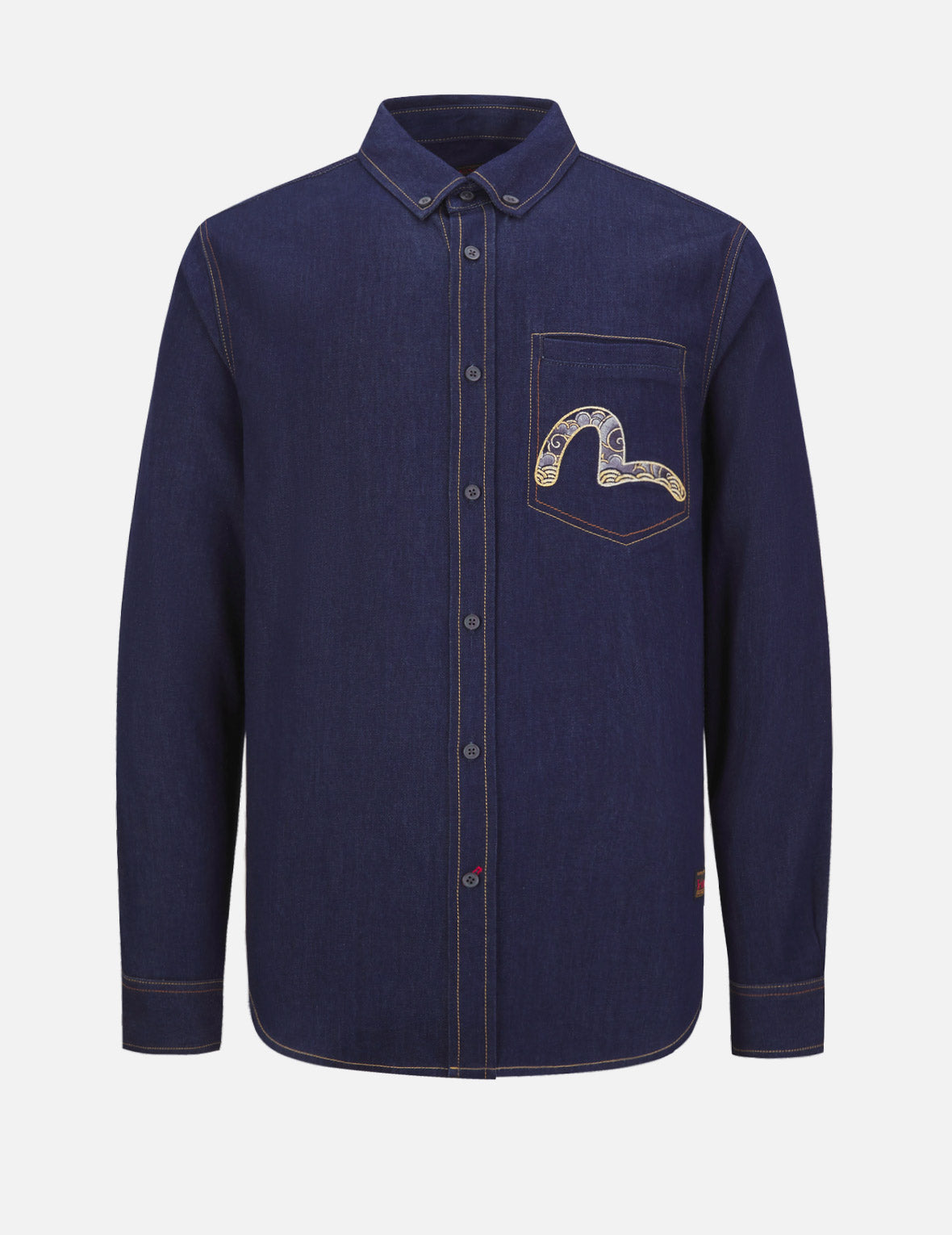 Dragon-embroidered Daicock Print Denim Shirt