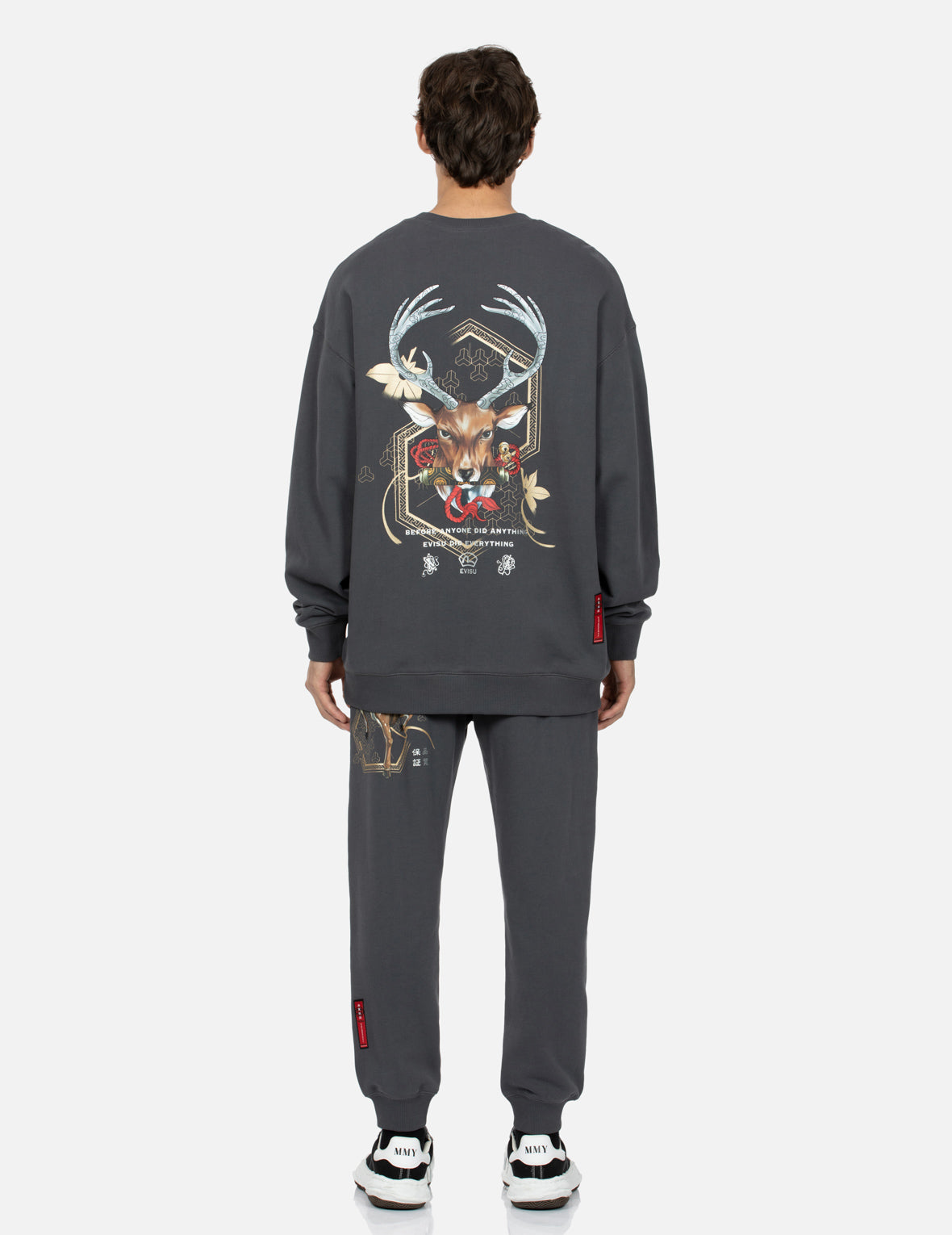 Deer and Cloud-pattern Logo Print Loose Fit Sweatshirt