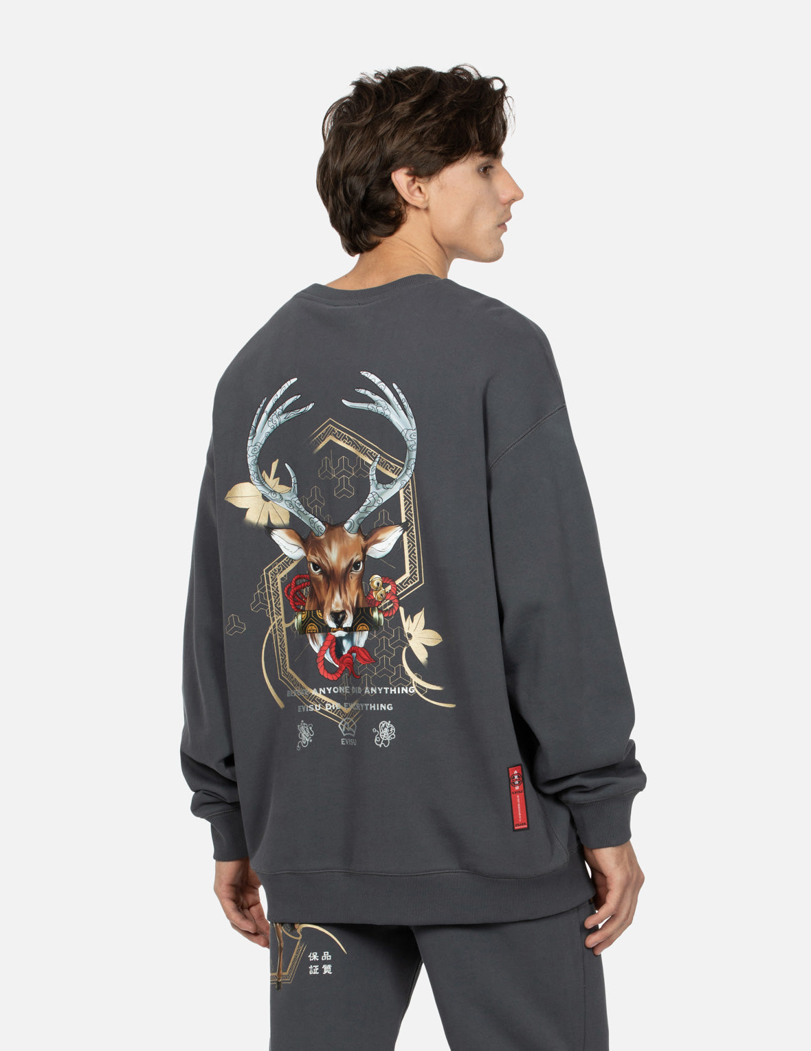 Deer and Cloud-pattern Logo Print Loose Fit Sweatshirt