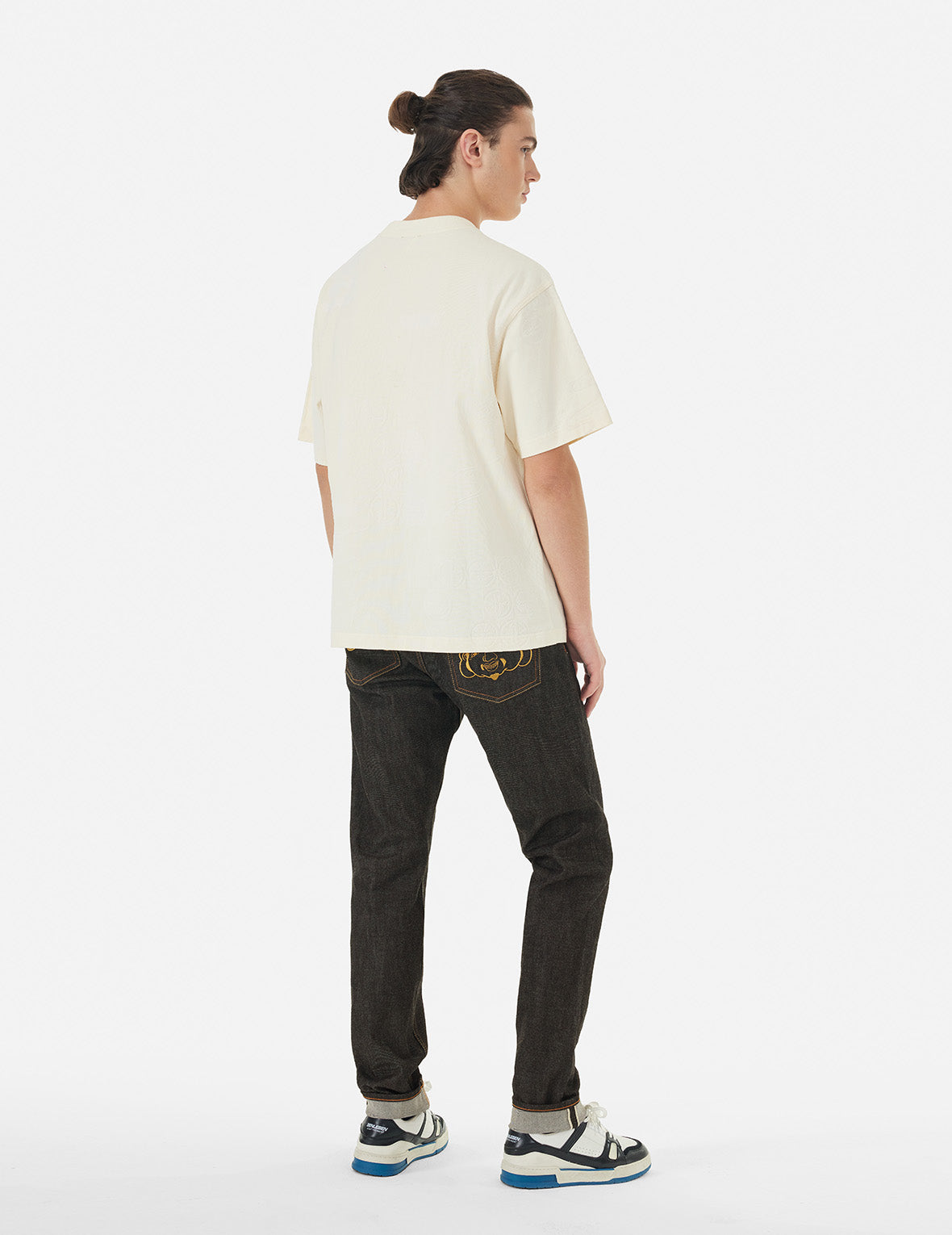 Brocade Seagull Appliqué and Godhead Embroidery Taper Fit Jeans #2017