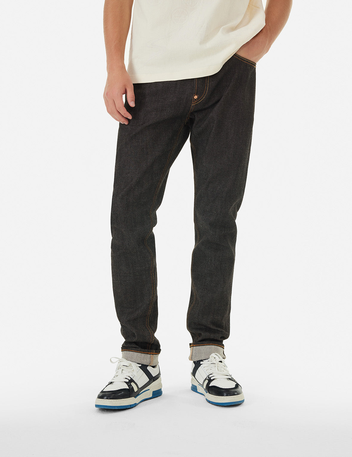 Brocade Seagull Appliqué and Godhead Embroidery Taper Fit Jeans #2017