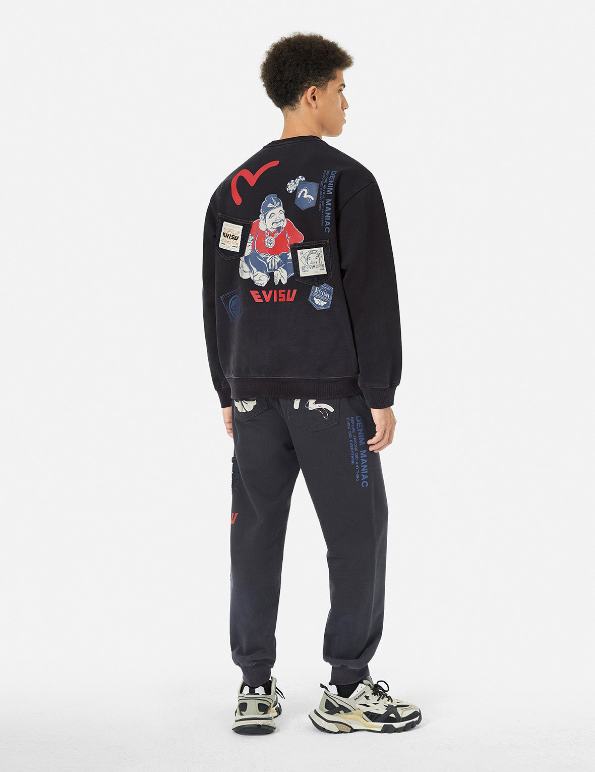 Ebisu Print and Multiple Pocket Washed Relax Fit Sweatshirt