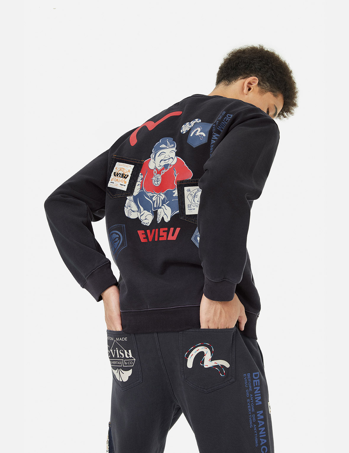 Ebisu Print and Multiple Pocket Washed Relax Fit Sweatshirt