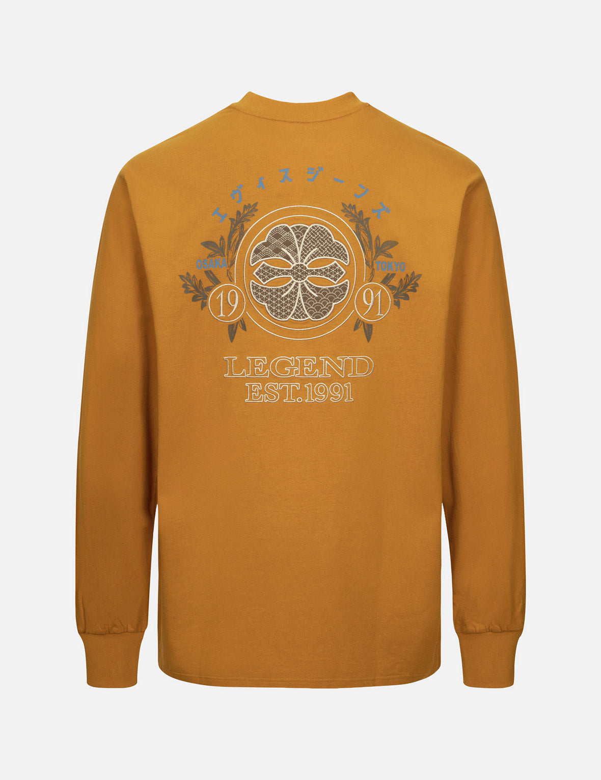 Kamon Embroidery and Logo Print Fashion Fit Long-Sleeve T-shirt