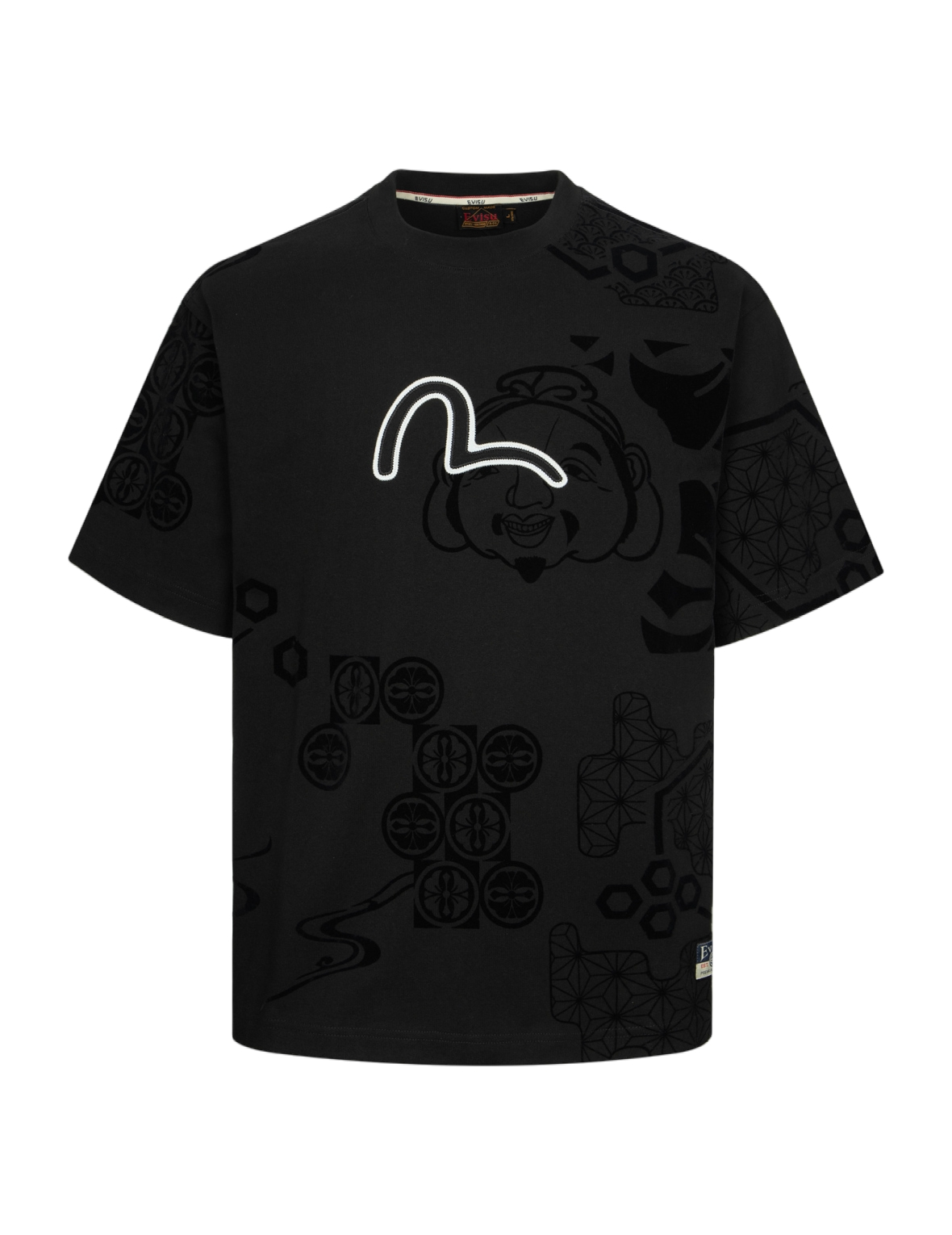 Seagull Embroidery and Allover Flocking Patterns Relax Fit T-shirt