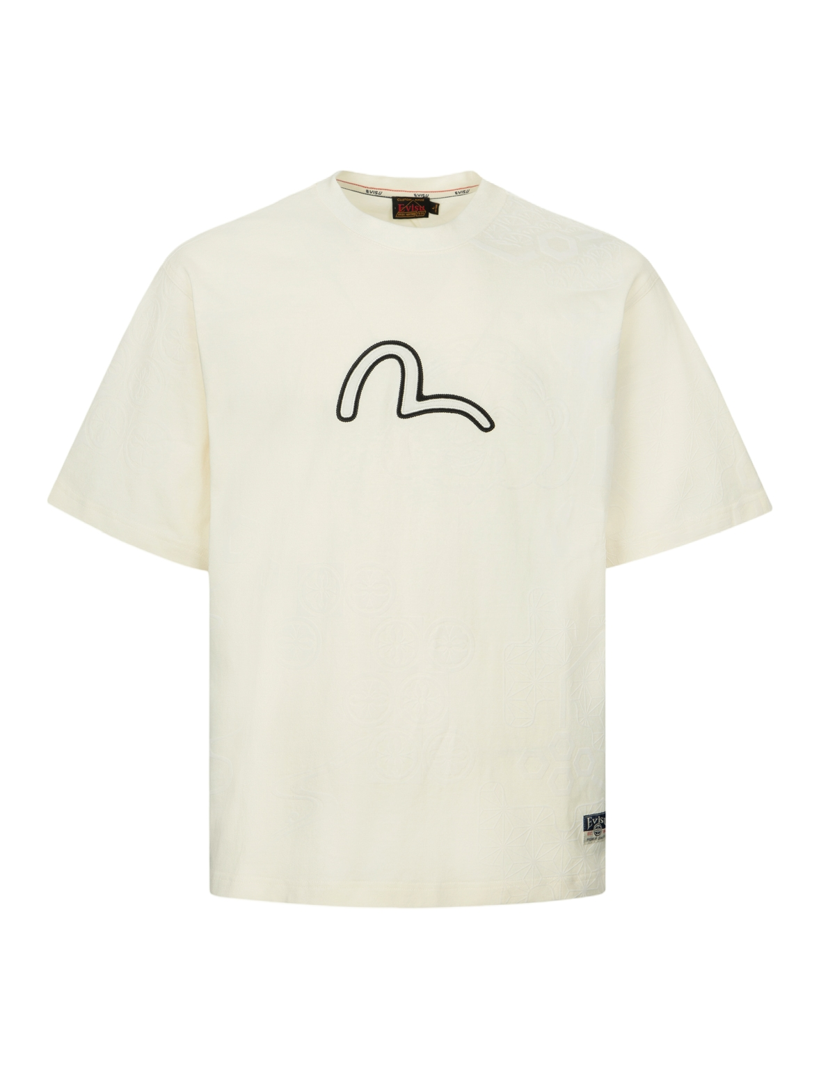 Seagull Embroidery and Allover Flocking Patterns Relax Fit T-shirt