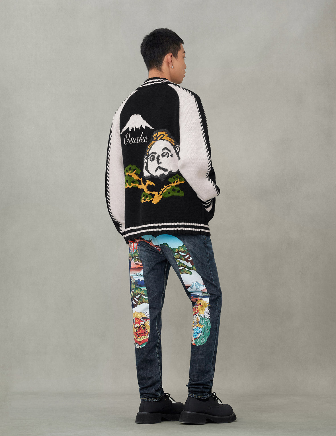 Henohenomohe Godhead Intarsia Knit Relax Fit Cardigan