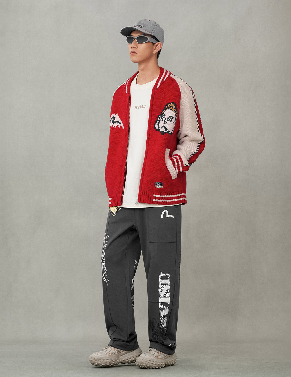 Henohenomohe Godhead Intarsia Knit Relax Fit Cardigan