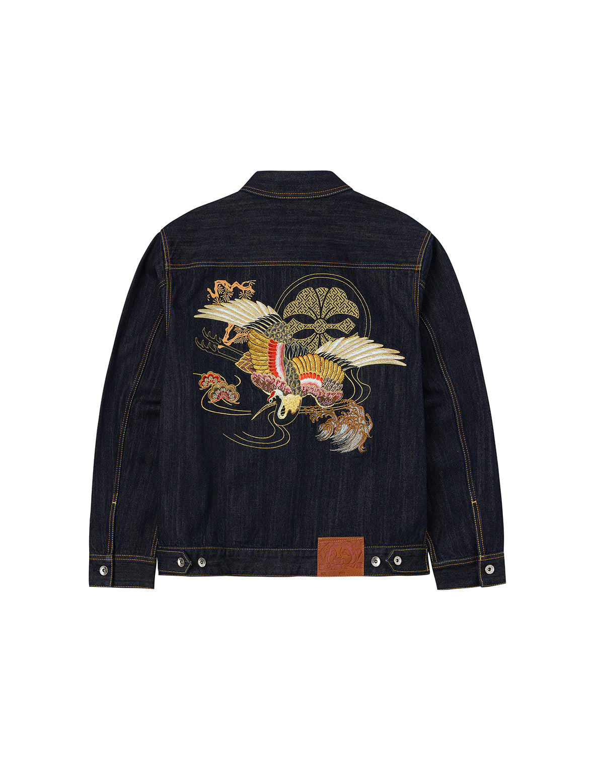 Grateful Crane Embroidery Relax Fit Denim Jacket