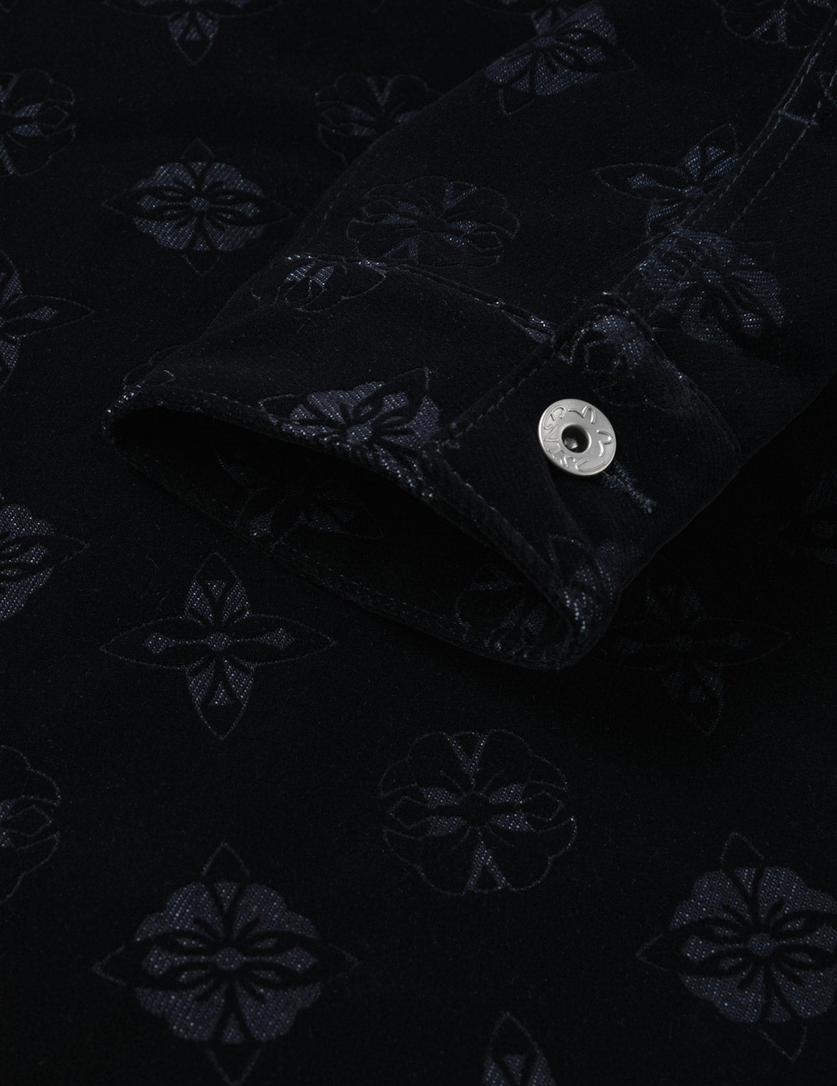 Allover Kamon Flocking Print Relax Fit Denim Jacket