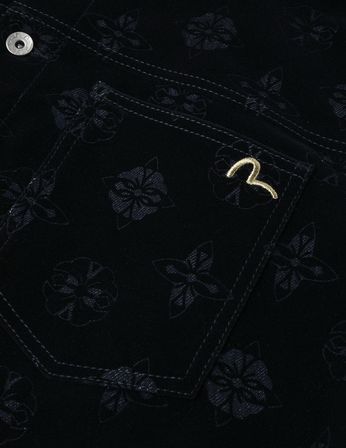 Allover Kamon Flocking Print Relax Fit Denim Jacket