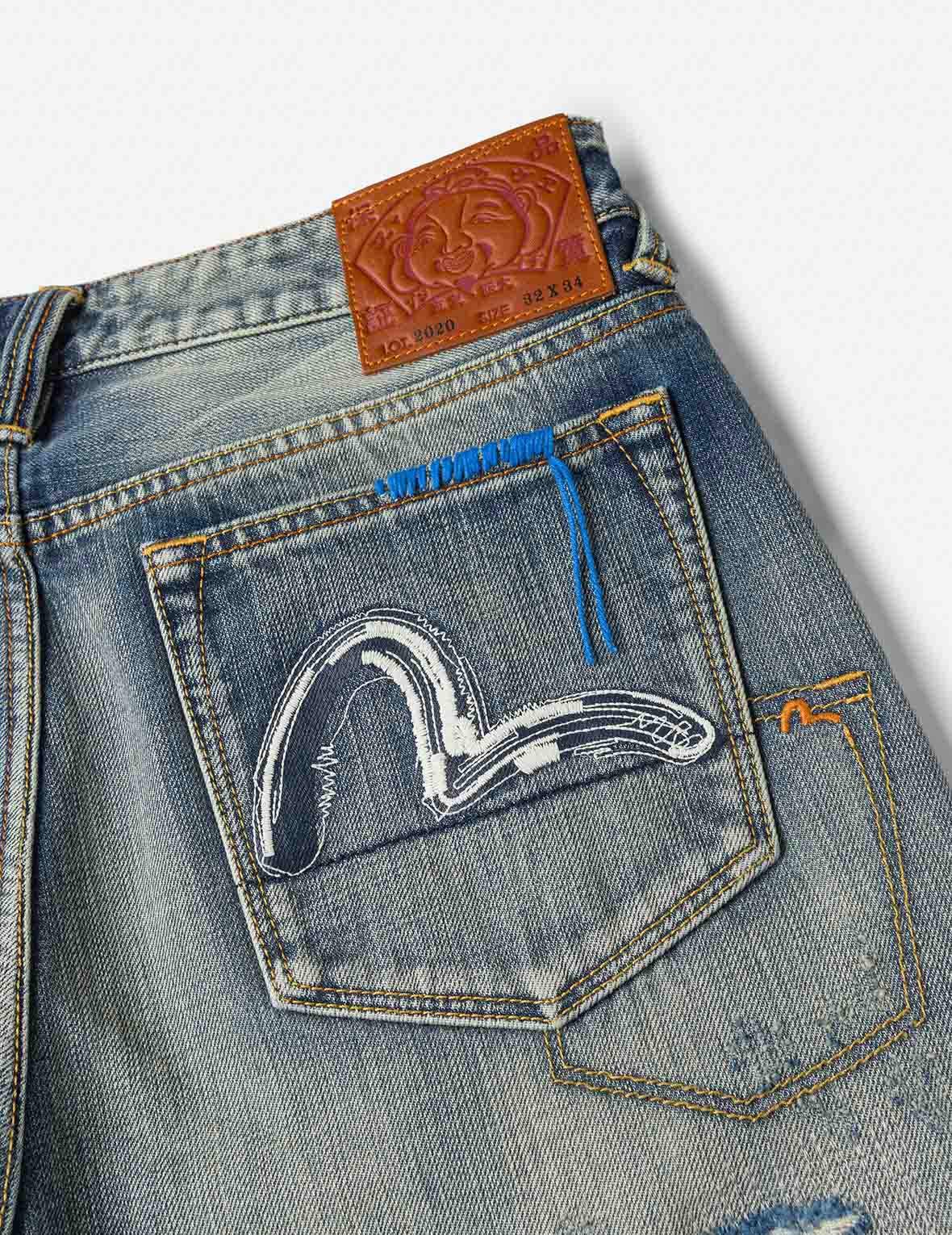 7-Pocket Design with Seagull Embroidery Washed Regular Fit Jeans #2020
