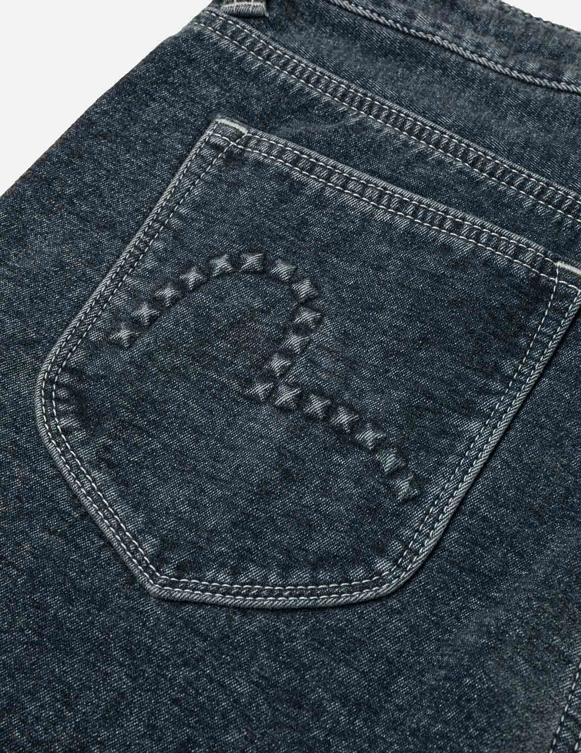 Washed Emboss Rivet Seagull Taper Fit Jeans #2017