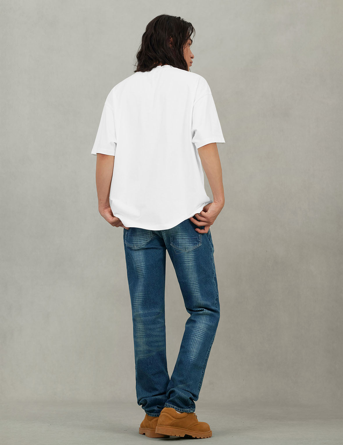 Washed Handbrush Houndstooth Daicock Print Slim Fit Jeans #2010