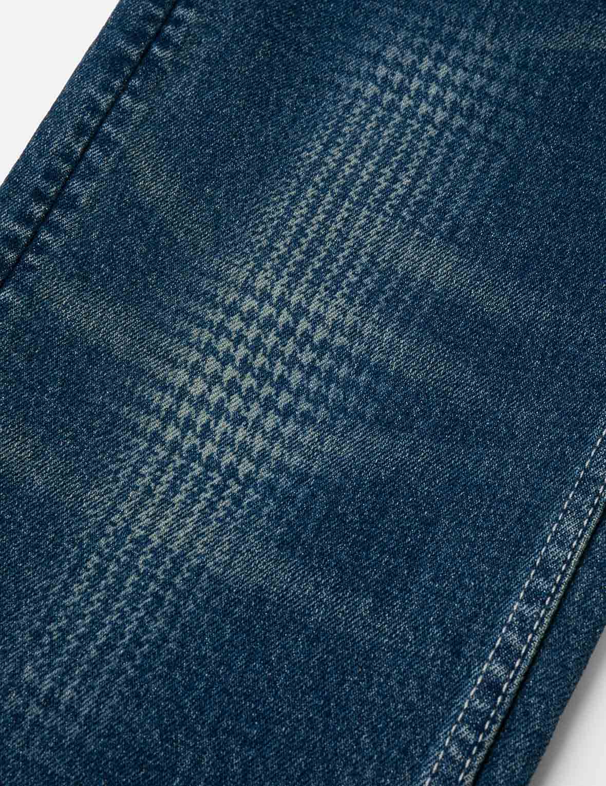 Washed Handbrush Houndstooth Daicock Print Slim Fit Jeans #2010