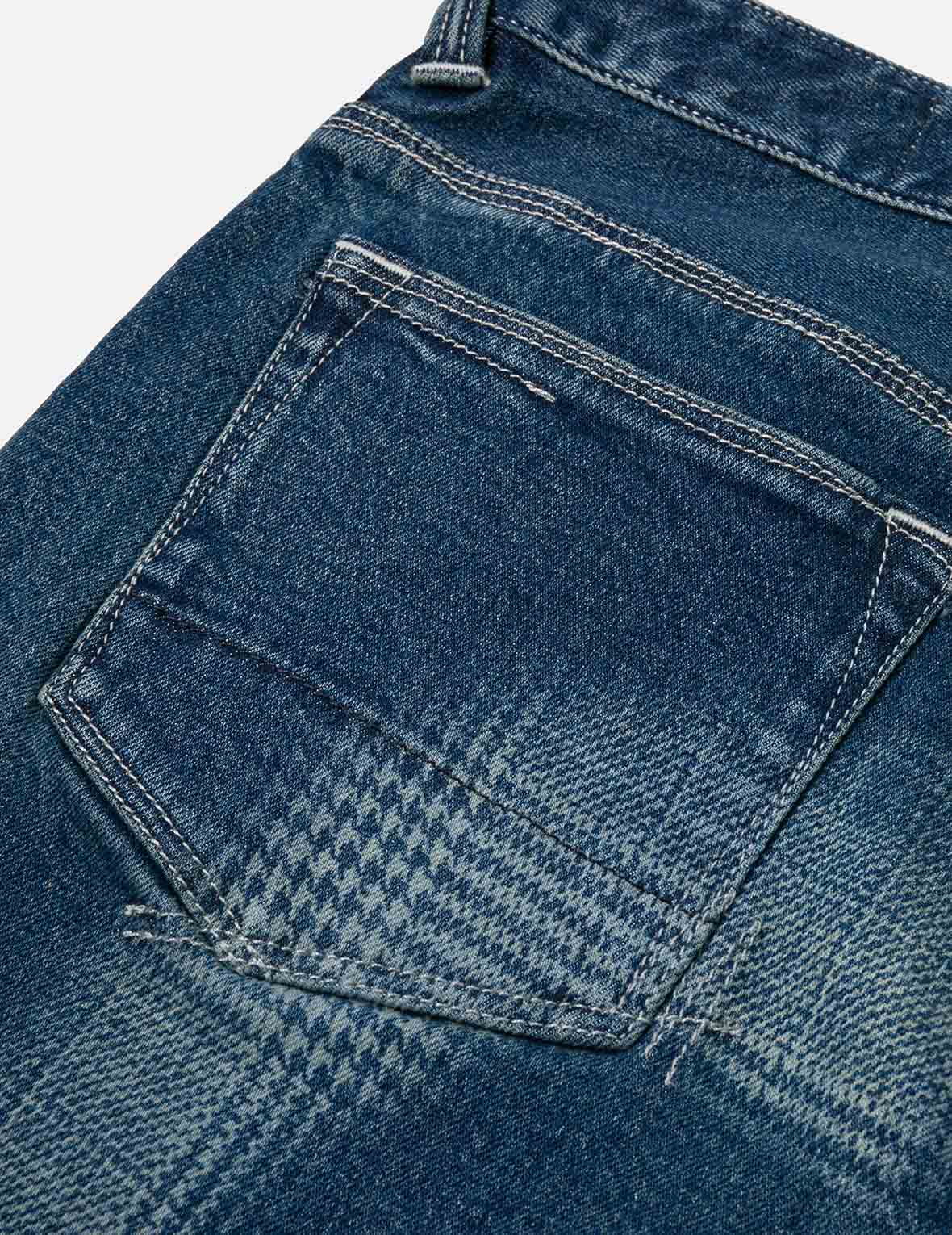 Washed Handbrush Houndstooth Daicock Print Slim Fit Jeans #2010