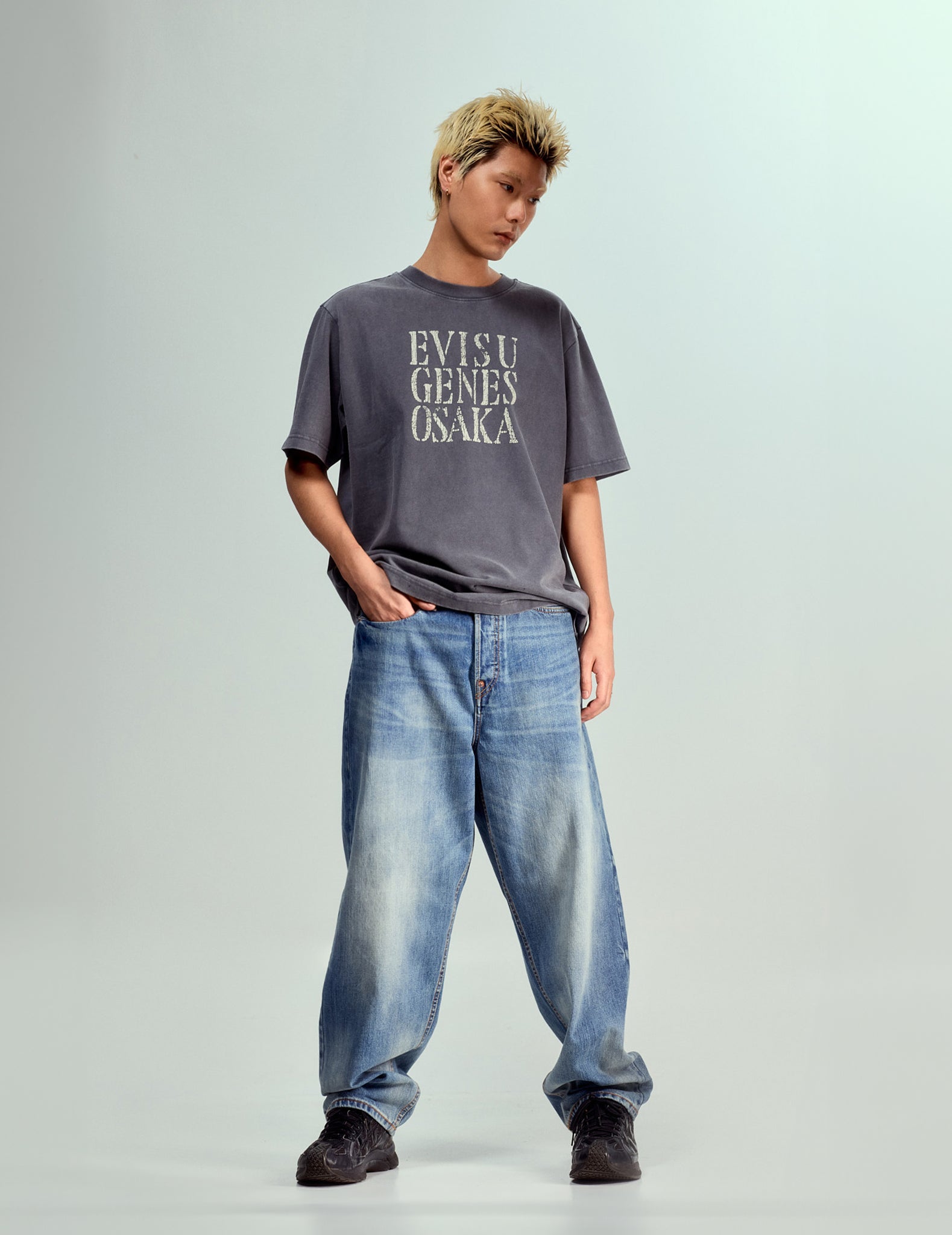 【k_e-shop】EVISU OA 36in（W91cm、H108cm） Ecru Daicock Print Loose Fit Jeans #2038 – EVISU