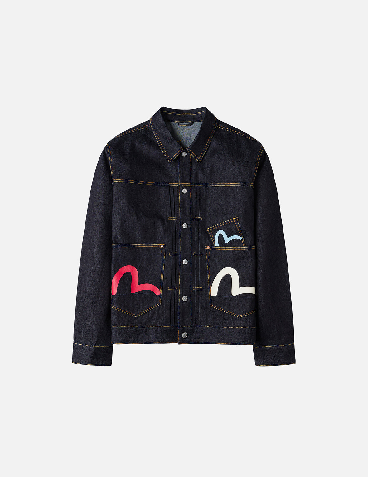 EVISU ダークデニムジャケット 40 Seagull Print and Multi-Pocket Relax Fit Denim Jacket – EVISU