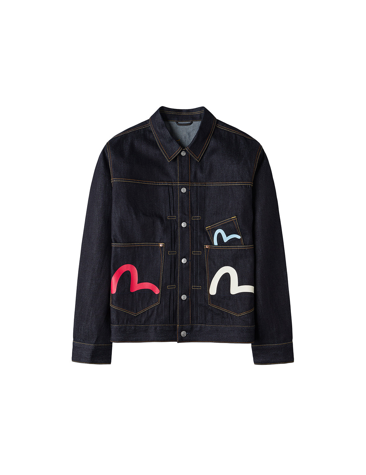 Seagull Print and Multi-Pocket Relax Fit Denim Jacket