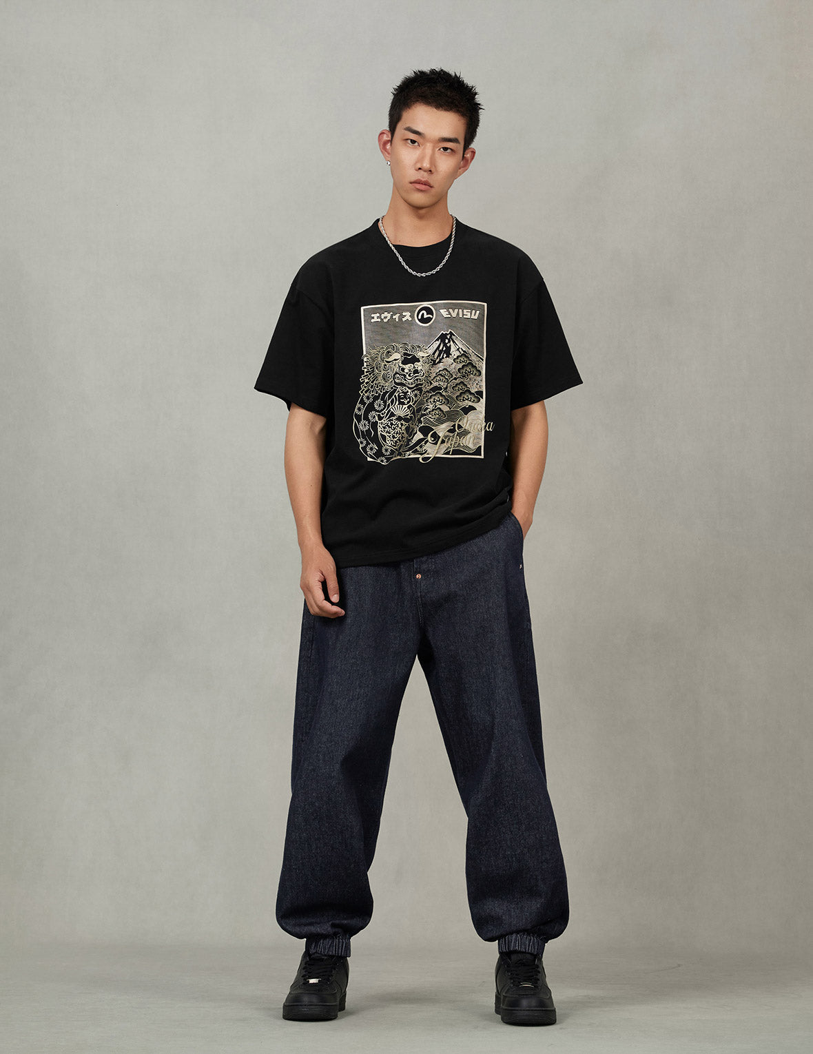 Daruma and Wheel of Wisdom Daicock Print Loose Fit Denim Joggers