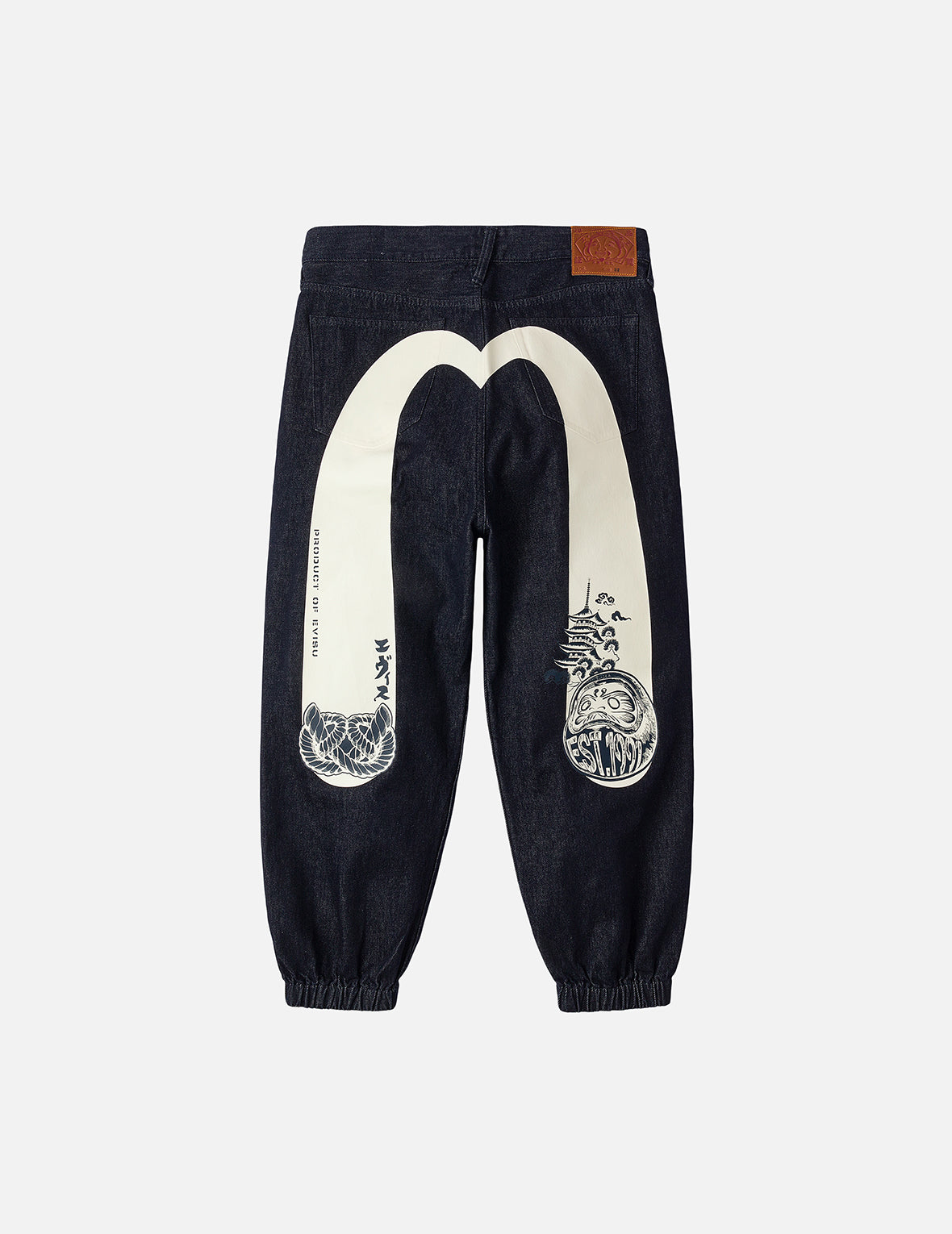 Daruma and Wheel of Wisdom Daicock Print Loose Fit Denim Joggers